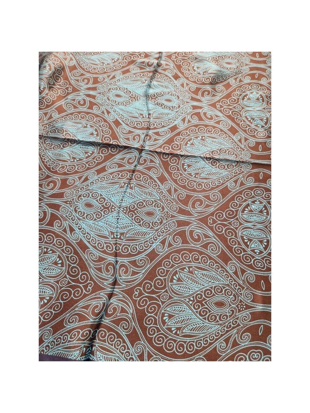 Silk Square Scarf Brown & Turquoise Paisley Design 20"x20" Elegant Soft Handkerc - Picture 5 of 12